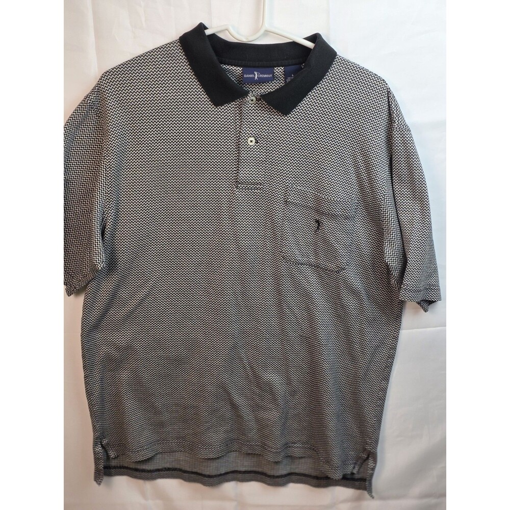 Daniel Cremieux Men's Large Gray Striped Short Sleeve Polo Shirt